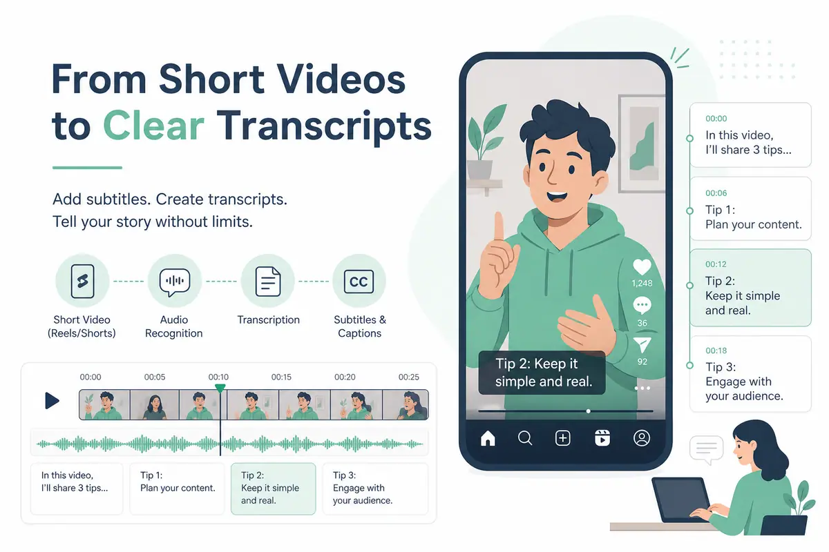 ถอดเสียงคลิปสั้นเป็นข้อความ: ทำซับไตเติ้ล Reels / Shorts ภาษาไทย